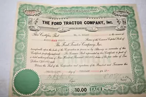 FORD TRACTOR CO. STOCK CERTIFICATE 1917 NOT FORD MOTOR CO. - Picture 1 of 2