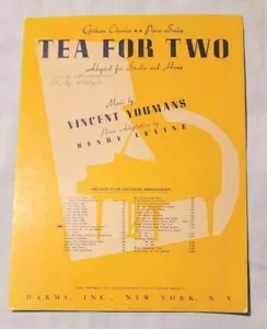 TEA FOR TWO Sheet Music Vintage 1940 Piano Instrumental Show Song Musical - Picture 1 of 5