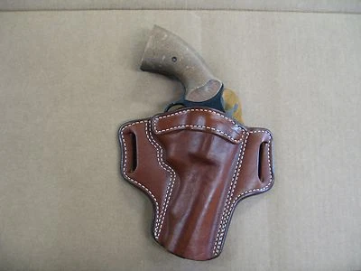 AZULA GUN HOLSTERS Smith & Wesson 10, 19, 66 4" Leather 2 Slot Pancake Belt Holster CCW TAN RH