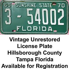 1969-70 Florida License Plate Hillsborough re-register avail Unrestored Original