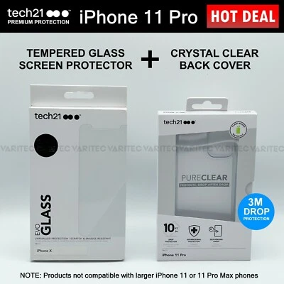 Tech21 Glass Screen Protector Saver + Clear Case Back Cover for iPhone 11 Pro - Image 1 of 4