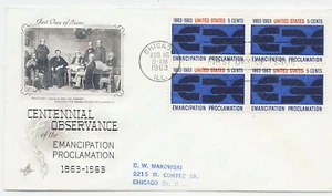EE. UU. 1963 Primer Día Cubierta Proclamación de Emancipación #1233 Negro 4 Chicago IL Art Cra - Imagen 1 de 1