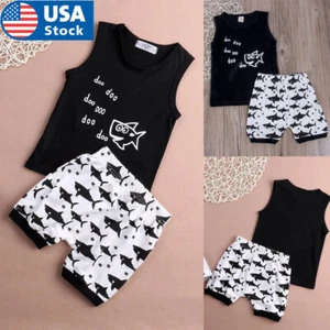 2PCS Toddler Baby Boy Summer Outfits Sleeveless Letter Printed Tank Tops Shorts - Picture 1 of 11