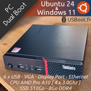 ORDINATEUR TINY PC LINUX LENOVO THINKCENTRE M715Q UBUNTU 24 + WIN 11 SSD 512GO - Imagen 1 de 20