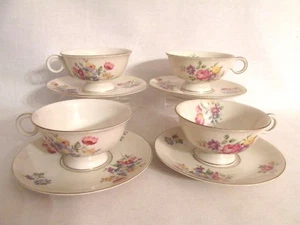 Theodore Haviland New York Pasadena 4 Footed Cups & Saucers Flowers Gold Trim - Picture 1 of 12