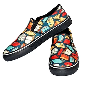 Book Lovers Slip On Casual Shoes Groovebags & Custom Kicks Size 8 Mens 10 Womens - Picture 1 of 9