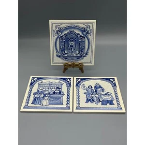 Arte popular real de Delft de los Países Bajos farmacia boticario azulejos lote de 3 raros LEER - Imagen 1 de 13