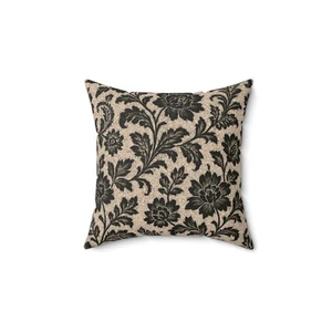 Vintage Black Floral Faux Suede Pillow Damask Cushion Cover Elegant Home Decor - Picture 1 of 3