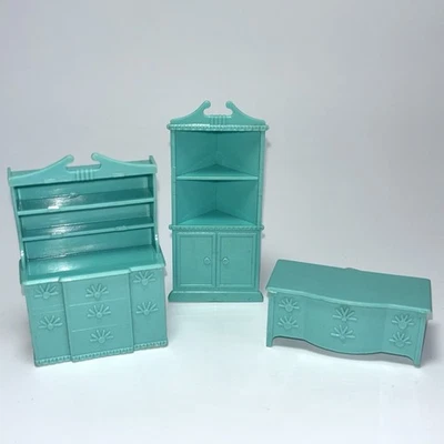 Vintage Pyro Dollhouse Cabinets Desk Aqua Teal Blue Miniature Furniture 1:24 - Image 1 of 4