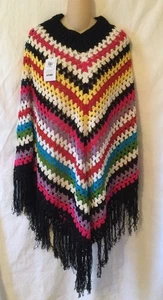 Tansy Multicolored Stripe Cotton Hand Crocheted Poncho One Size New - Picture 1 of 3