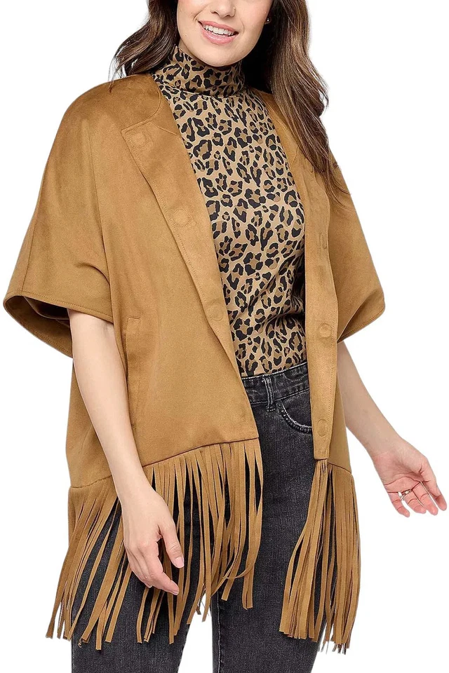 Mantón de gamuza sintética Dennis Basso con flecos Cool Camel Foto 1 de 1