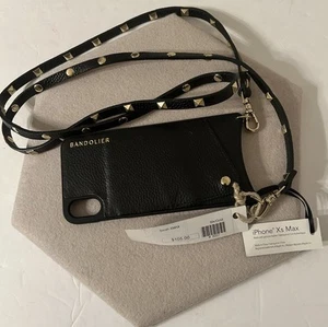 Bandolier Sarah étui téléphone bandoulière cuir noir bordure dorée Xs Max neuf avec étiquette - Photo 1 sur 5