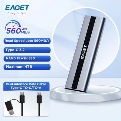 EAGET 512G-2TB External SSD 500MB/s USB 3.2 Gen 1 Type-C Solid State Drive PSSD - Image 1 of 4