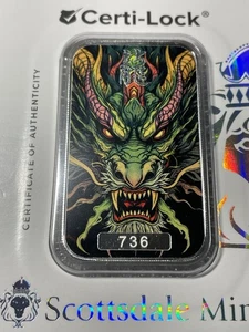2025 1 oz .999 Fine Dragon Bar Lóngshén Silver Colorized Bar In Certilock #736 - Picture 1 of 10