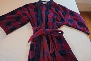 Vintage TJ Lawford Bademantel kariert Baumwolle Gürtel Morgenmantel Einheitsgröße türkisch - Bild 1 von 8