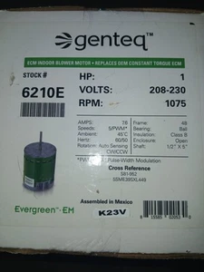 Genteq EVERGREEN EM 1 HP Fan & Blower Motor - 1075Rpm, 208-230V, 5 Speed - Picture 1 of 1
