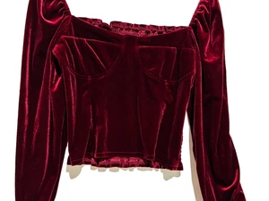 Damen Gr. S Burgunderrot Samt Milchmädchen Korsett Stil Top Vampy Witchy Whimsigoth - Bild 1 von 9
