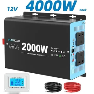 4000W Pure Sine Wave Power Inverter 2000W Converter 12V to 240V USB Truck Remote - Picture 1 of 7