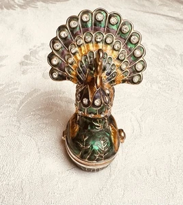 Caja de baratija de pavo real vintage con joyas esmalte pintado a mano y cristales austriacos/anillo - Imagen 1 de 12