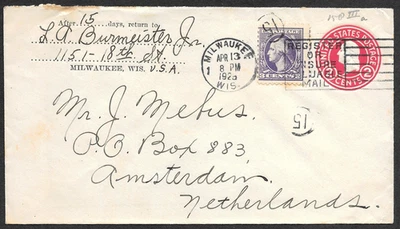 Milwaukee, Wisconsin WI Uprated Postal Stationary Cover to Netherlands 1925 - Image 1 of 2