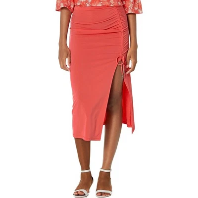 Michael Kors Women Sangria Stretch Ruched Side Slit Midi Bodycon Skirt Size M - Image 1 of 4