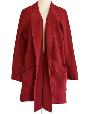 Chaqueta Kimono EILEEN FISHER Lavable Elastizada Crepé Frente Abierto Drapeada Roja XL Foto 1 de 4