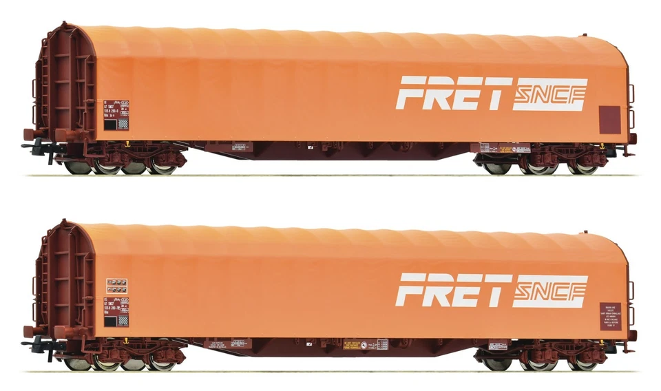 ROCO 6600161 Set Of 2 Cars With Sliding Orange Tarpaulin Type Rilns FRET SNCF - Image 1 of 1