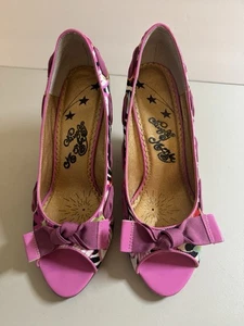 Naughty Monkey Shoes Open Toe High Heels Platform Pink Zebra Floral Size 8 EUC - Picture 1 of 8