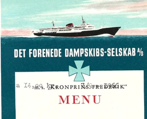 c. 1966 DFDS Ship Menu-Kronprins Frederik-Det Forenede Dampskibs-Selskab Denmark - Picture 1 of 3