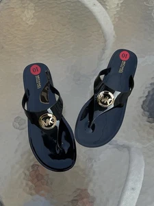 NEW Michael Kors Women Lillie Jelly Black Flip Flops Thong Sandals Size 10 - Picture 1 of 6