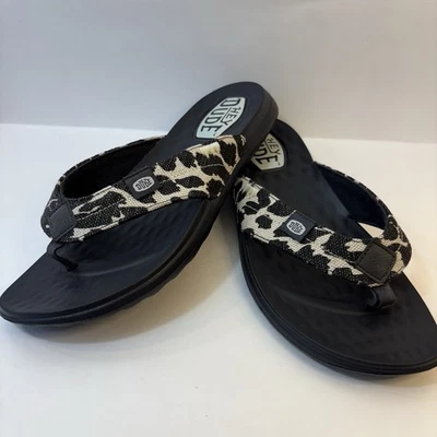 Hey dude leopard Print Christi canvas flip-flop black women’s size 9 NWOT - Image 1 of 4