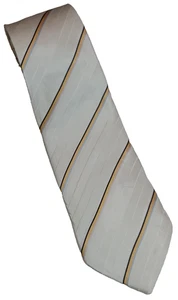 New PIERRE CARDIN PARIS Light Gray Multi-Color Striped Logo Tie 100% Silk Qte_F - Picture 1 of 3