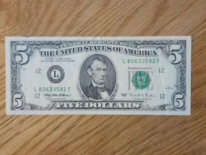 1995 $5 FEDERAL RESERVE (SMALL FACE) SAN FRANCISCO L8063582F - Picture 1 of 5
