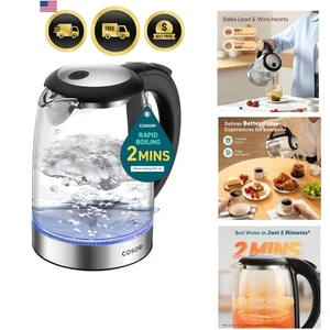 Electric Kettle 1.7L Stainless Steel No Plastic Filter Automatic Shut Off Black - Picture 1 of 8