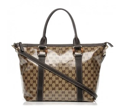 Bolsa tote original GUCCI cristal monograma bambu marrom escuro - Imagem 1 de 4