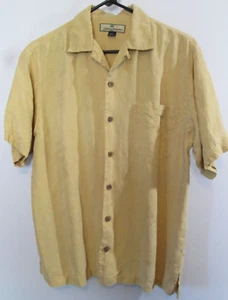 💖   Tommy Bahama silk Hawaiian Shirt sz S 100% silk~Gold~Palm Tree pattern - Picture 1 of 7