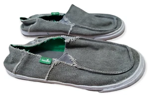 Sanuk Vagabond Sidewalk Surfer Loafer Shoe Boy 2 Gray Slip On Youth Flats Canvas - Picture 1 of 5