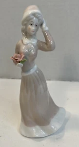 Vintage Keramik Porzellan Dame mit Blumen rosa Kleid 8" Figur K’s Collection - Bild 1 von 7