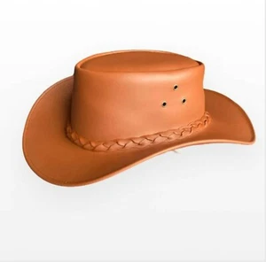 Calidad Premium 100% Cuero Genuino Sombrero de Cowboy Marrón Vaquero Australiano - Imagen 1 de 12