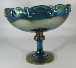 Vintage Indiana Glass Blue Iridescent Carnival Glass Garland Teardrop Compote - Picture 1 of 3
