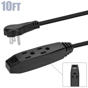 10FT 16/3 AWG 3-Outlet Grounded Extension Cord Flat Plug 13A SPT-2 Jacket Black - Picture 1 of 5
