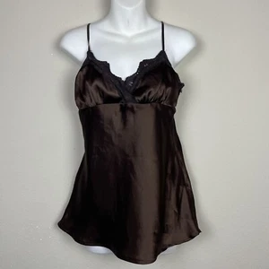 Rampage Brown Y2K Satin Lace Baby Doll Tank Top Size L Coquette Vintage Cami - Picture 1 of 6