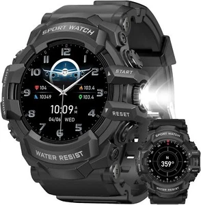 Military Men's Smart Watch With LED Flashlight & Bluetooth Call Sport Smartwatch - Picture 1 of 18