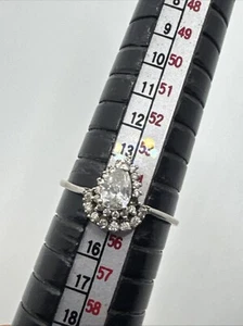 Sterling Silver Ring Cubic Zirconia Tear Drop Genuine Francesca Mid Ring Sz55 - Picture 1 of 9