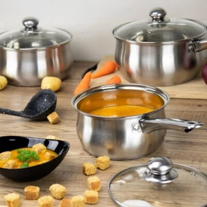 SQ Professional Lustro Saucepan Set 3pc Stainless Steel Induction Compatible - Picture 1 of 9