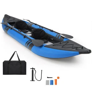 Inflatable Touring Kayak Set 2-person Kayak outdoor Fishing Kayak Aluminum Oars - Picture 1 of 8