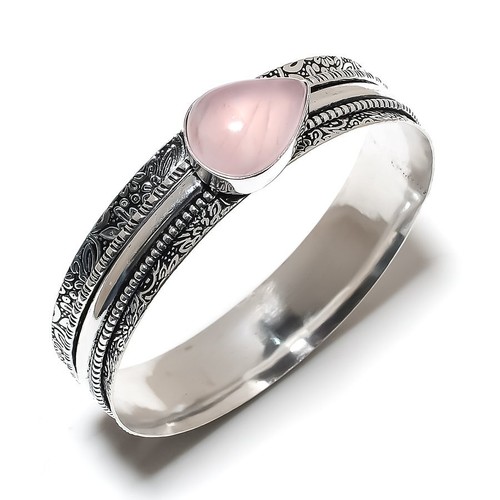 VALENTINO Bracciale in argento sterling 925 fatto a mano con pietre preziose quarzo rosa 7 5" per lei G859