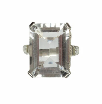 Anel de coquetel enorme prata esterlina corte esmeralda cristal rocha quartzo baguetes - Imagem 1 de 4