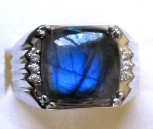 Labradorit & weißer Zirkon Ring / Größe 12 / 925 Sterlingsilber / 13,25ct 12,5g - Bild 1 von 5