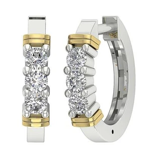 VS F 0.50 Ct Lab Grown Round Diamond Hoops Earrings 10K Two-Tone Gold Prong Set - Picture 1 of 11